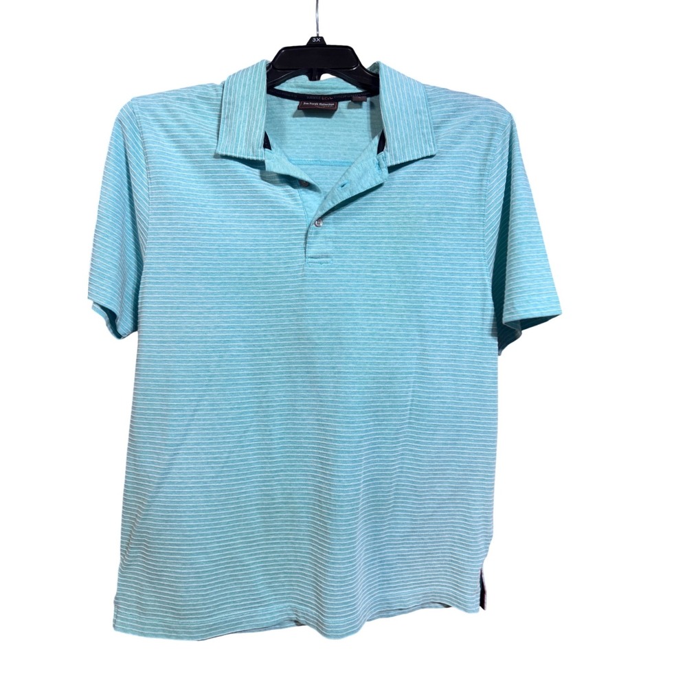 Hawke & Co Polo Shirt Jim Furyk Collection Striped Teal Blue Large Golf Sport